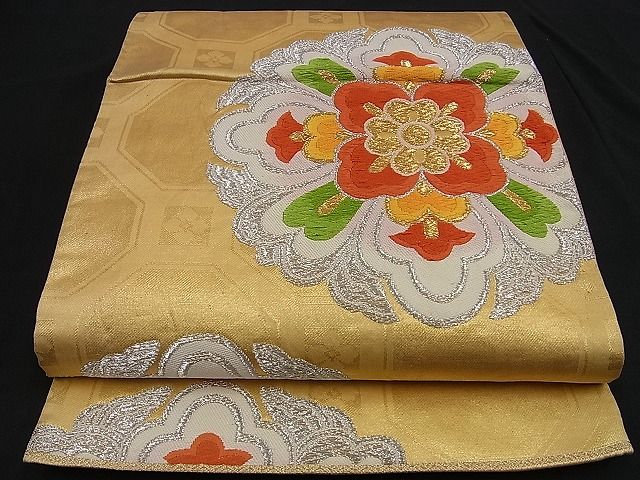 平和屋着物■六通柄袋帯 唐織 吉祥花菱文 金銀糸 逸品 n-sa2453