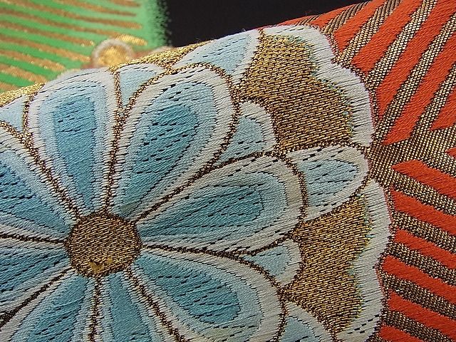 平和屋着物■六通柄袋帯 唐織 亀甲花文 黒地 金糸 逸品 n-sa2470