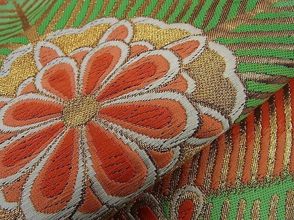 平和屋着物■六通柄袋帯 唐織 亀甲花文 黒地 金糸 逸品 n-sa2470