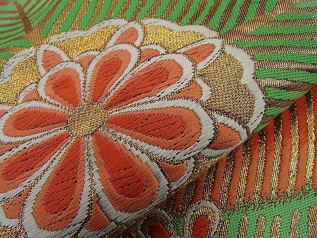 平和屋着物■六通柄袋帯 唐織 亀甲花文 黒地 金糸 逸品 n-sa2470