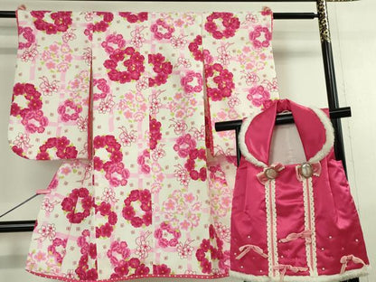 平和屋本店■極上　松田聖子　SEIKO MATSUDA　七五三　女の子　3歳　祝着　三つ身　被布セット　花丸文　逸品　DZAA2503kh5 - 平和屋