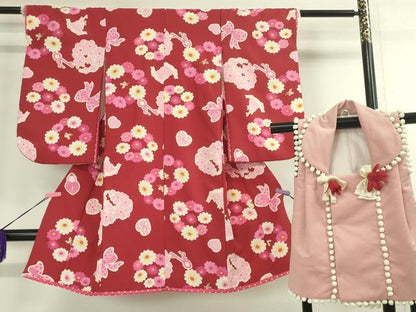 平和屋本店■極上　松田聖子 SEIKO MATSUDA　七五三　女の子　3歳　祝着 三つ身 被布セット　花丸　リボン　天使　金糸　逸品　DZAA2504kh5 - 平和屋