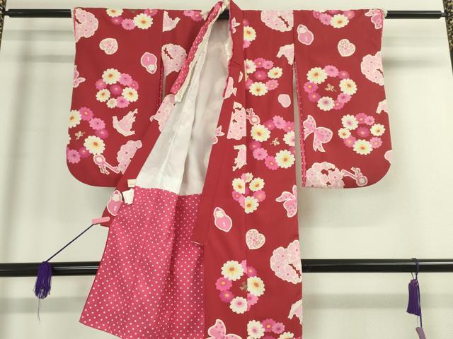 平和屋本店■極上　松田聖子 SEIKO MATSUDA　七五三　女の子　3歳　祝着 三つ身 被布セット　花丸　リボン　天使　金糸　逸品　DZAA2504kh5 - 平和屋