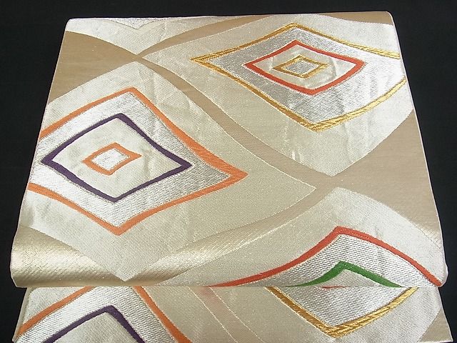 平和屋着物■六通柄袋帯 変わり菱文 金銀糸 逸品 sf0240