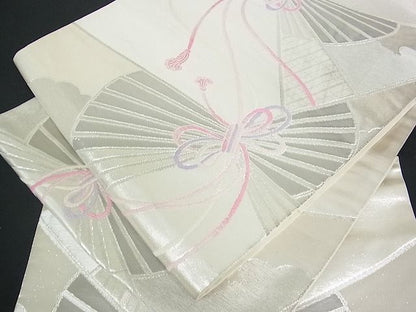 平和屋着物■六通柄袋帯 扇面吉祥文 プラチナ箔 銀糸 逸品 sf0334