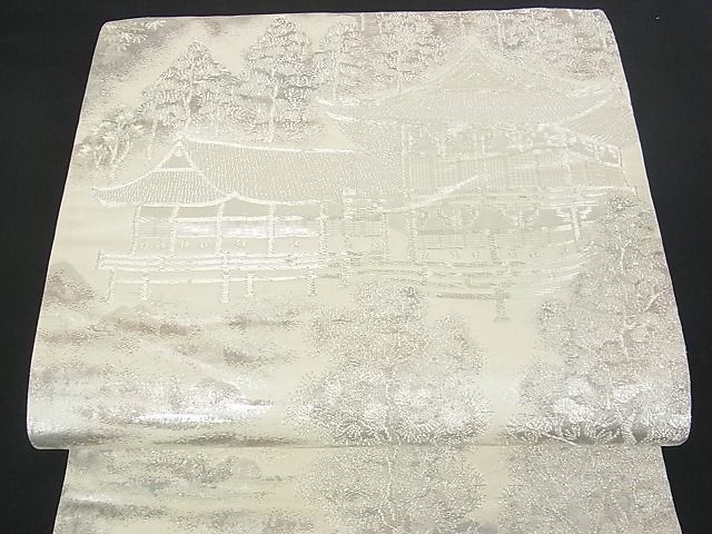 平和屋着物■六通柄袋帯 樹林風景文 銀糸 逸品 sf0367
