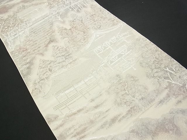 平和屋着物■六通柄袋帯 樹林風景文 銀糸 逸品 sf0367