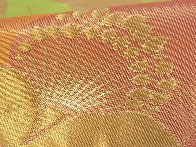 平和屋着物■六通柄袋帯　草花文　金糸　逸品　sf0376