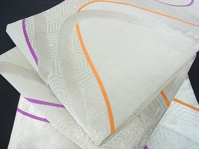 平和屋着物■六通柄袋帯 流水亀甲文 銀糸 逸品 sf0394