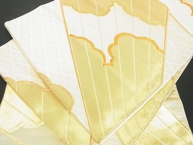 平和屋着物■六通柄袋帯 扇面雲重ね文 金糸 逸品 sf0462