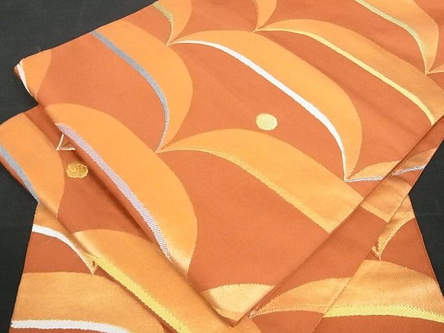平和屋着物■六通柄 本袋帯 幾何学文様 金糸 逸品 sf0522