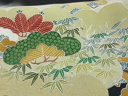 平和屋着物■豪華黒留袖　駒刺繍　風景笹竹松文　暈し染め　金彩　逸品　sf0636