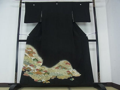 平和屋着物■豪華黒留袖　駒刺繍　風景笹竹松文　暈し染め　金彩　逸品　sf0636