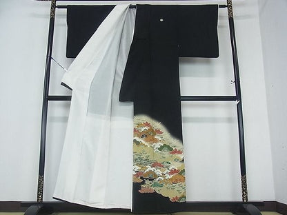 平和屋着物■豪華黒留袖　駒刺繍　風景笹竹松文　暈し染め　金彩　逸品　sf0636