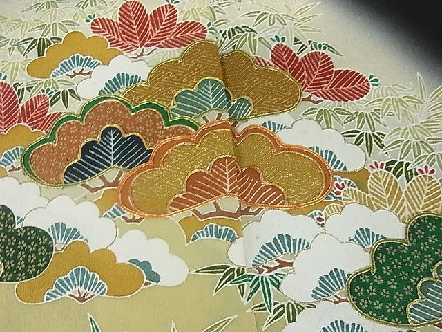 平和屋着物■豪華黒留袖　駒刺繍　風景笹竹松文　暈し染め　金彩　逸品　sf0636