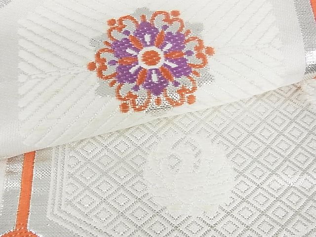 平和屋着物■六通柄袋帯 亀甲松葉花文 銀糸 逸品 sf0729