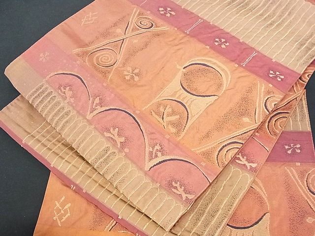 平和屋着物■西陣 いづくら織物謹製 六通柄袋帯 横段抽象花文 金糸 証紙付き 逸品 sf0999