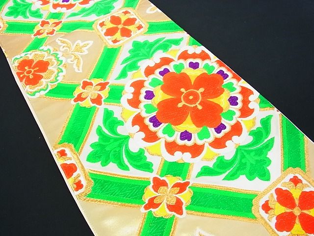 平和屋着物■六通柄袋帯 唐織 正倉院天井花文 金糸 逸品 sf1014