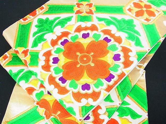 平和屋着物■六通柄袋帯 唐織 正倉院天井花文 金糸 逸品 sf1014