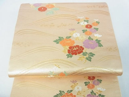 平和屋着物■六通柄袋帯　立波花文　金糸　逸品　sf1056