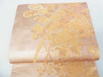 平和屋着物■六通柄袋帯　蒔絵光垣草花文　金糸　逸品　sf1057