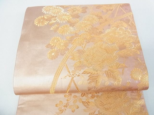 平和屋着物■六通柄袋帯　蒔絵光垣草花文　金糸　逸品　sf1057