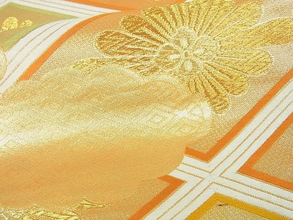 平和屋着物■六通柄袋帯　雲取り花菱文　金糸　逸品　sf1148