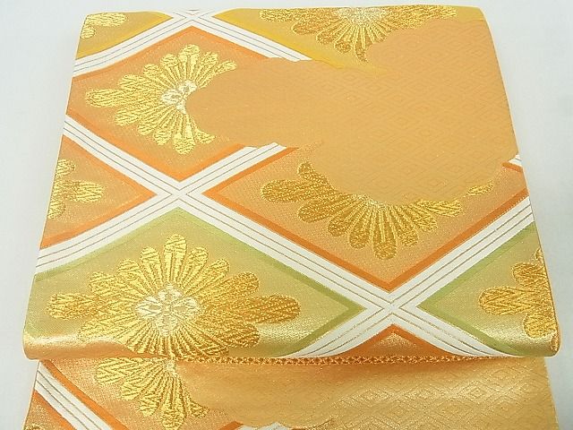 平和屋着物■六通柄袋帯　雲取り花菱文　金糸　逸品　sf1148