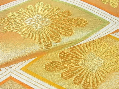 平和屋着物■六通柄袋帯　雲取り花菱文　金糸　逸品　sf1148