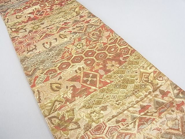 平和屋着物■佐賀錦　六通柄袋帯　吉祥花文　金糸　逸品　sf1163