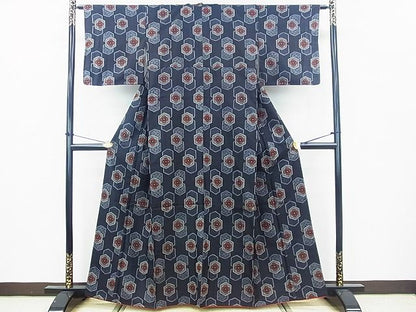 平和屋着物■上質な紬 亀甲花文 逸品 sf1185