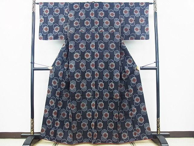 平和屋着物■上質な紬 亀甲花文 逸品 sf1185