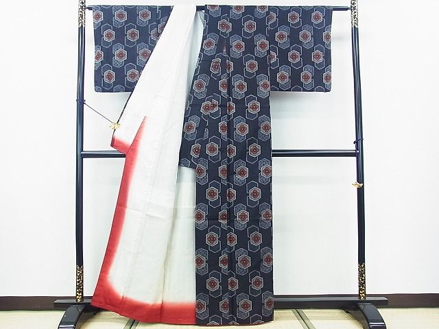 平和屋着物■上質な紬 亀甲花文 逸品 sf1185