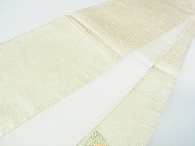 平和屋着物■太鼓柄袋帯　扇面鴛鴦花文　金糸　逸品　sf1222