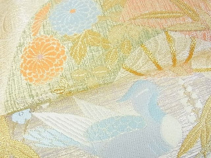 平和屋着物■太鼓柄袋帯　扇面鴛鴦花文　金糸　逸品　sf1222