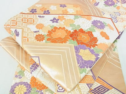平和屋着物■六通柄袋帯　唐織　吉祥草花文　金銀糸　逸品　sf1248