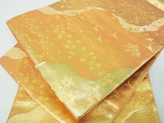 平和屋着物■佐賀錦 六通柄袋帯 道長吹き寄せ舞葉文 金糸 逸品 sf1259