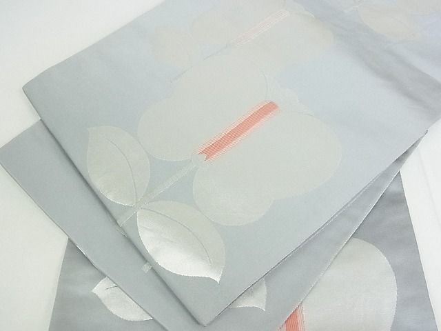 平和屋着物＊夏物　六通柄袋帯　草花文　銀糸　正絹　逸品　DAAX0198cm 平和屋着物＊夏物 六通柄袋帯 草花文 銀糸 正絹 逸品 DABE6158cm