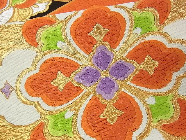 平和屋着物■六通柄袋帯 唐織 亀甲花文 黒地 金銀糸 逸品 sf1663