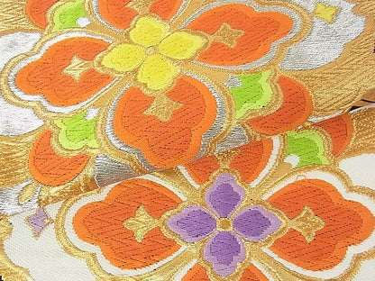 平和屋着物■六通柄袋帯 唐織 亀甲花文 黒地 金銀糸 逸品 sf1663