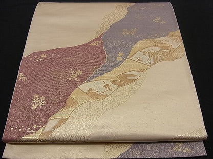 平和屋着物■六通柄袋帯 唐織 道長吉祥花文 金糸 逸品 n-sx0271