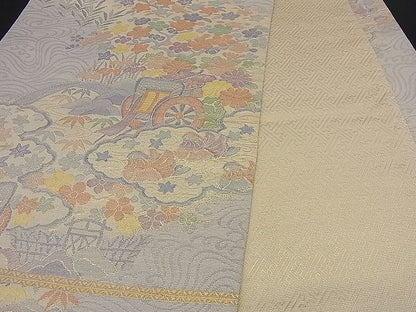 平和屋着物■佐賀錦 六通柄袋帯 御所車流水花文 金通し地 逸品 n-sx0314