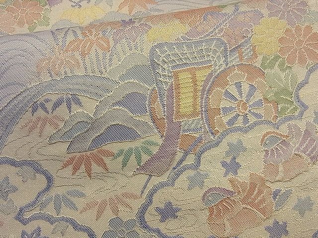 平和屋着物■佐賀錦 六通柄袋帯 御所車流水花文 金通し地 逸品 n-sx0314