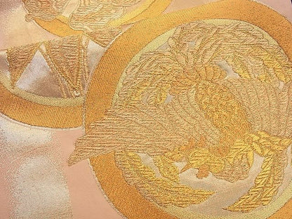 平和屋着物■六通柄袋帯 鳳凰桐丸文 金糸 逸品 n-sx0769