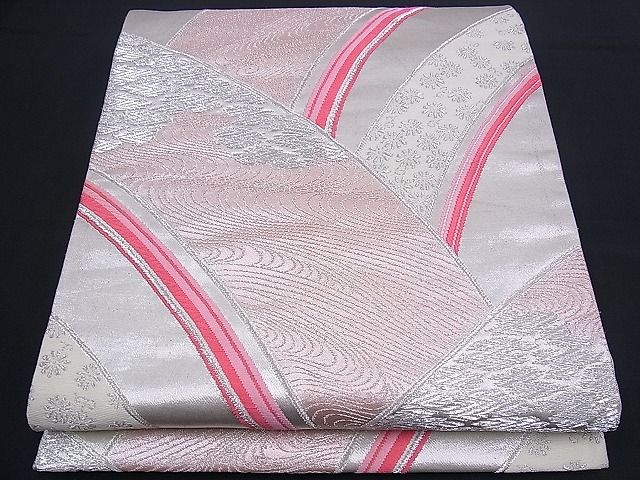 平和屋着物■六通柄袋帯 唐織 流水吉祥花文 銀糸 逸品 n-sx0837