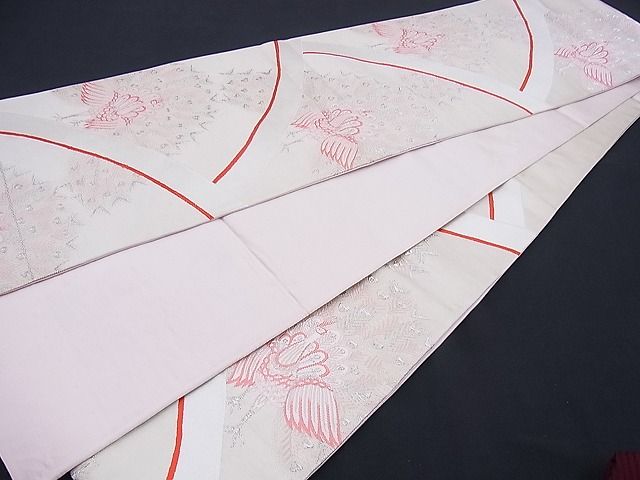 平和屋着物■六通柄袋帯 唐織 綾つづれ 孔雀文 銀糸 逸品 n-sx0851