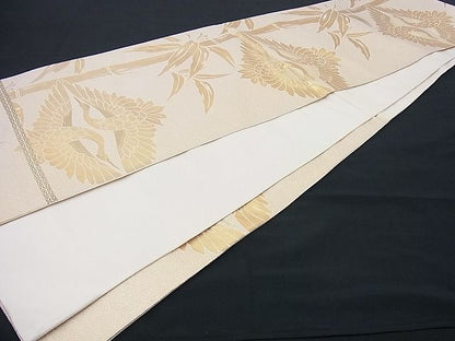 平和屋着物■六通柄袋帯 向かい鶴笹竹文 金糸 逸品 n-sx0895