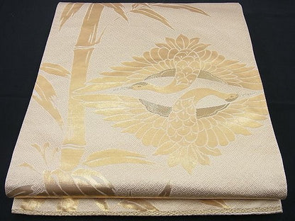 平和屋着物■六通柄袋帯 向かい鶴笹竹文 金糸 逸品 n-sx0895