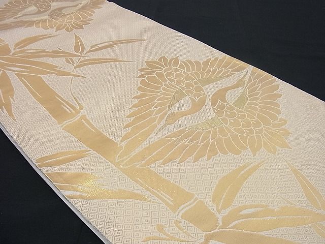 平和屋着物■六通柄袋帯 向かい鶴笹竹文 金糸 逸品 n-sx0895