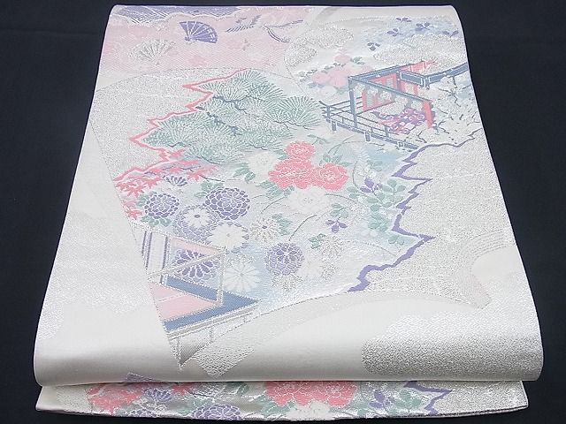 平和屋着物■六通柄袋帯 唐織 冊子風景文 銀糸 逸品 n-sx0993